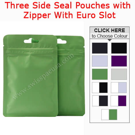 THREE SIDE SEAL POUCHES WITH ZIPPER & EURO SLOT